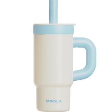 Imagem de ZZT Copo de 500 ml com alça e tampa de canudo – Garrafa de água de aço inoxidável isolada, copo integrado de vidro embutido, usado como garrafa de vidro, fácil de limpar – Bebida quente/fria