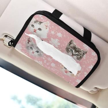 Imagem de SEHANY Porta-lenços de carro de gato fofo, caixa de lenços de papel de carro, suporte de guardanapo retangular dispensador de máscara de carro caixa de lenços de veículo para automóvel universal