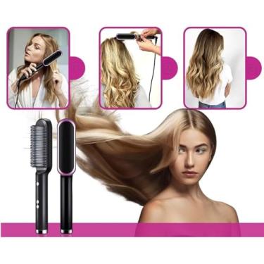 Imagem de Escova Alisadora Elétrica Profissional 3 em 1, Cerâmica Turmalina, Bivolt 110/220V, 5 Níveis de Temperatura 130-200°C, Desligamento Automático