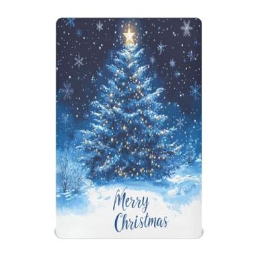 Imagem de JUZIHAI Lençol com elástico para berço 99 x 68,5 cm, árvore de Natal azul com neve macia, respirável, elástico, lençol de brincar para berço padrão e cama infantil