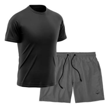 Imagem de Kit Short + Camiseta Dry Treino Fitness Academia Bermuda Camisa Praia Esporte Preto-Masculino