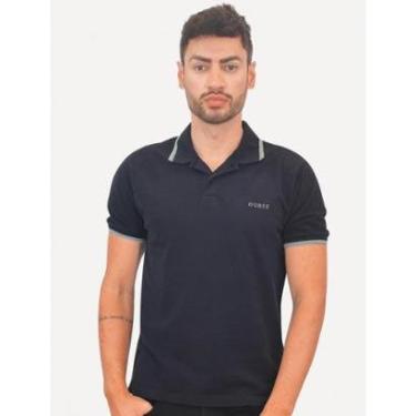 Imagem de Polo Guess Masculina Piquet Frieze Logo Relief Azul Marinho-Masculino