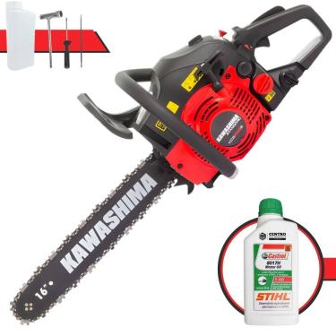 Imagem de Motosserra À Gasolina KCS420S Kawashima 42cc De Alta Potência e Rotação Sabre 16’` Com Carcaça de Alumínio e Sistema Antivibratório + ÓLEO STIHL 2T