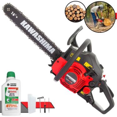 Imagem de Motosserra Profissional Kawashima KCS 420-S À Gasolina 2T 42cc Alta Potência Com Carcaça de Alumínio e Sistema Antivibratório + ÓLEO STIHL EXTRA