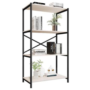 Imagem de Estante Livreiro Steel 90cm Estilo Industrial Com Pés Em Aço Preto/off White Preto/off White