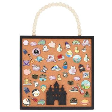 Imagem de BENECREAT Placa quadrada de cortiça para castelo, quadro de exibição de avisos de 29 x 29 cm, quadro de cortiça montado na parede com moldura preta e contas brancas para exibição de broche de