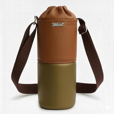 Imagem de Bolsa Térmica (MARROM COM OURO) RAMIERE para Garrafa de 1 LITRO em Couro Sintético - Coleção Cores VERÃO 2026