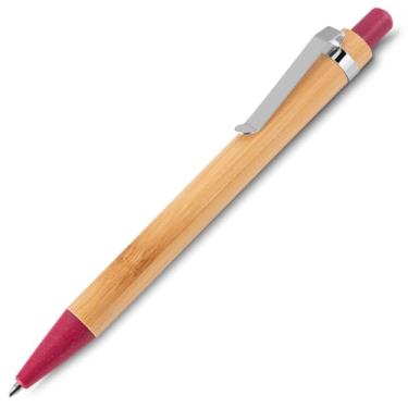 Imagem de Caneta Esferográfica Retrátil com Corpo de Bambu, Tinta Azul, Grip Antiderrapante, Kit com 10 Unidades, Estilo Executiva (Vermelho)