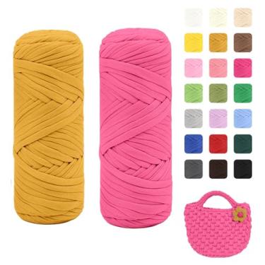 Imagem de Maxee Pacote com 2 fios de camiseta premium (200 g/75 m cada), linha de fita macia para crochê e tricô - cor intensa e fácil de cuidar