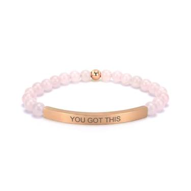 Imagem de cusurlove Pulseira feminina inspiradora de quartzo rosa, banhado a ouro 18K, joia de fé, bíblia religiosa cristã, presente para encorajamento, amor e força, Medium, Cristal, Sem Pedra Preciosa