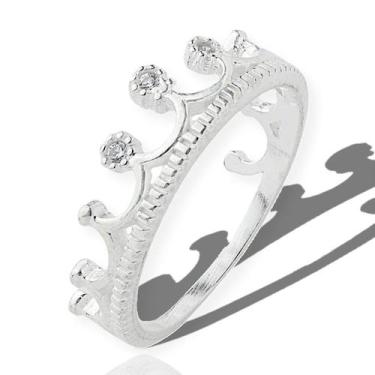 Imagem de Anel Prata Original Feminino Coroa Princesa Rainha Cravejado - Lojas L