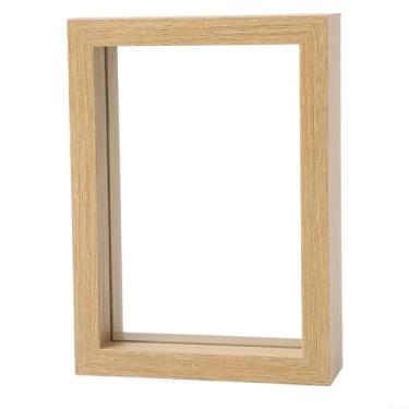 Imagem de Moldura flutuante dupla face para fotos de 10 x 15 cm, painéis de vidro MDF, para pendurar na parede, exibição de mesa, fácil instalação, multicolorido, decoração moderna (madeira)