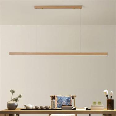 Imagem de Luz Pendente Linear De Madeira, Luz De Ilha De Sala De Jantar, Luz De Teto Moderna Led Regulável, Para Sala De Jantar Ilha De Cozinha Sala De Estar Bar, Wood, 180cm
