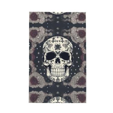 Imagem de XLLingL Toalha de cozinha waffle com estampa de caveira e estampa de flores, panos de prato de microfibra, para decoração e limpeza de cozinha - 1 peça