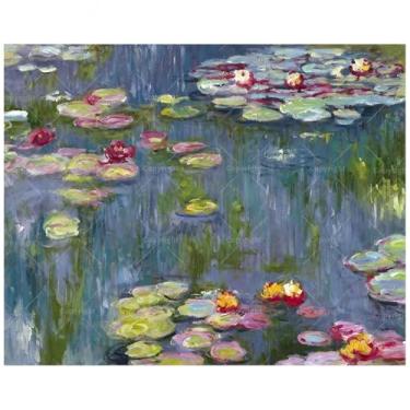 Imagem de Kit de pintura floral por números para adultos - Pintura de lagos de nenúfares DIY em tela, conjunto de tinta acrílica, adequado para iniciantes, arte da natureza para decoração de casa ou presentes