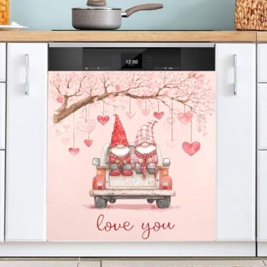 Imagem de Valentine Gnomos Caminhão Rosa Impressão Ímã Máquina de Lavar Louça Capa de Cozinha Valentine Decorativa Reutilizável Capa Decalque para Aparelhos Domésticos Armários Painel 58 x 66 cm