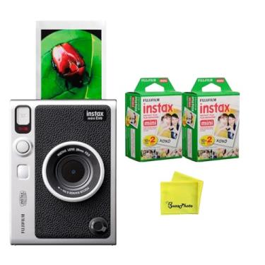 Imagem de Fujifilm Câmera instantânea Instax Mini EVO (preto) com pano de limpeza de microfibra BuzzPhoto e 2 pacotes duplos de mini filme instantâneo