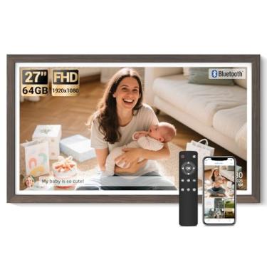 Imagem de BSIMB Porta-retrato digital grande, 64 GB, 1920 x 1080 FHD WiFi, moldura eletrônica, suporte de parede incluído, compartilhe fotos/vídeos via aplicativo, fácil configuração, presentes para mães (sem