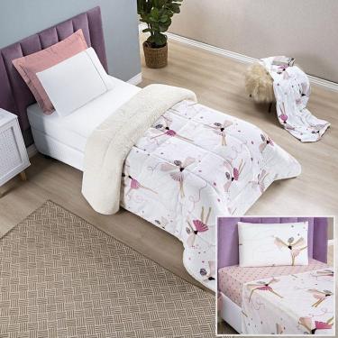 Imagem de Kit Coberdrom + Jogo De Cama Bouti Kids Solteiro 04 Peças 100% Poliéster - Bailarina