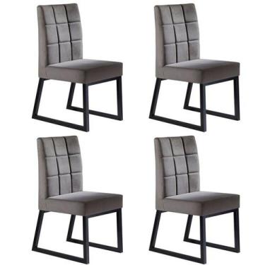 Imagem de Kit 4 Cadeiras de Veludo com Pés Metálicos para Sala de Jantar Genova 