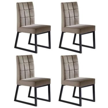 Imagem de Kit 4 Cadeiras de Veludo Pés Metálicos Bege Caramelo para Sala de Jant