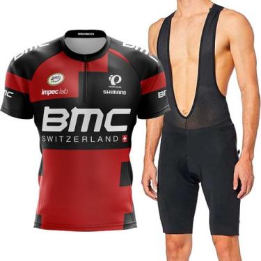 Imagem de Kit Bretelle Com Forro Gel Camiseta Bmc Dry Fit Ciclismo Pro - - Decol