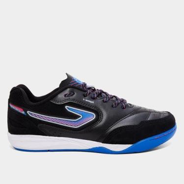 Imagem de Chuteira Futsal Topper Dominator Club VI Masculina, Preto, Azul, 40