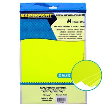 Imagem de Papel Neon Amarelo A4 180g para Artesanato Decoração Enfeites Pacote c