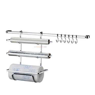 Imagem de Kit Cozinha 2 Peças Barra 45cm De Parede Suporte Porta Rolo Triplo Papel Toalha Cromado - Future