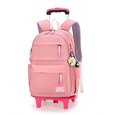 Imagem de Mochilas escolares para meninas com rodinhas, mochila infantil infantil, mochila de viagem casual primária e secundária-Pink|| 2 Wheels