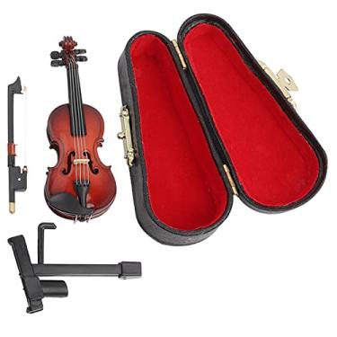 Imagem de Modelo de violino em miniatura com estojo de suporte Acess¨®rios para casa de bonecas Mini instrumento musical decora??o presente para cerim?nia de formatura,anivers¨¢rio, Modelo de violino em min