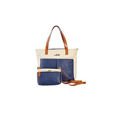 Imagem de Kit Bolsas de Couro, grande e pequena, Bege/Marinho/Castor