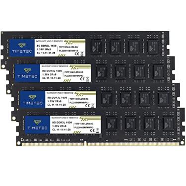 Imagem de Timetec Kit de 32 GB (4 x 8 GB) DDR3L / DDR3 1600MHz (DDR3L-1600) PC3L-12800 / PC3-12800 Non-ECC Unbuffered 1.35V/1.5V CL11 2Rx8 Dual Rank 240 pinos UDIMM Desktop PC Memória RAM (SDRAM) Atualização do