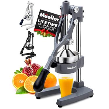 Imagem de Mueller Espremedor de suco manual de frutas – Espremedor de suco de laranja/limão/frutas – Espremedor de suco de ferro fundido resistente – Base antiderrapante, cinza