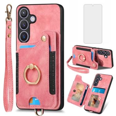 Imagem de Asuwish Capa de telefone para Samsung Galaxy S24 5G capa carteira com protetor de tela de vidro temperado e alça de pulso RFID suporte de cartão de crédito anel acessórios de celular S 24 24S GS24 G5