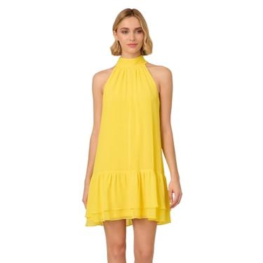 Imagem de Adrianna Papell Vestido curto trapézio de chiffon feminino, Amarelo hiperativo, 44