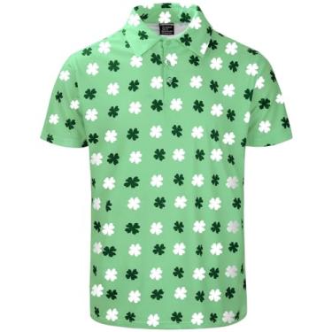 Imagem de LINOCOUTON Camisa polo masculina de manga curta Mardi Gras/St. Patrick's Day Golf, Trevo da sorte, GG