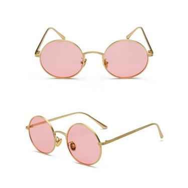 Imagem de Óculos de sol vintage masculino feminino estilo punk retrô armação de metal redonda lente colorida óculos de sol, 1, tamanho único