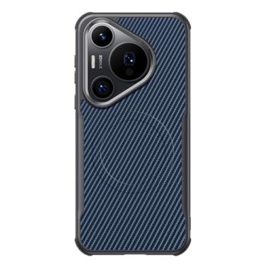 Imagem de HAO RIYLN Capa magnética para Huawei Pura 70 Ultra/70 Pro/70, capa de telefone ultrafina com textura de fibra de carbono minimalista, capa de proteção contra quedas, azul, 70 Ultra