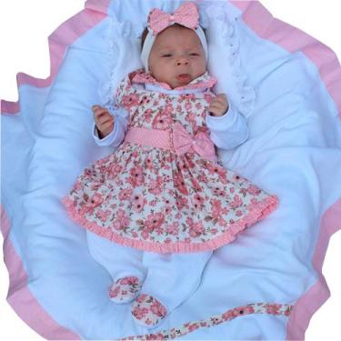 Imagem de Saída de Maternidade Menina Floral Luxo Rosa 05 Peças - Enxovais Amora