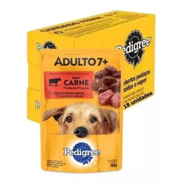 Imagem de Ração Úmida Cães Adultos 7+ Carne 100g 18 Sachês Pedigree