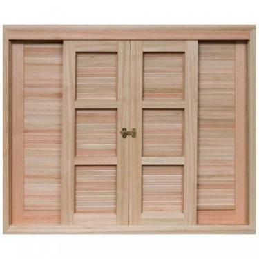 Imagem de Janela de Madeira Veneziana de Correr 100x120cm com Caixilho 14cm Ewk 