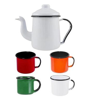 Imagem de Bule Cafeteira Esmaltado Ewel Mãe Ágata 1 litro C/4 Canecas - Ewel Esm