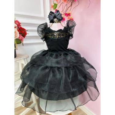 Imagem de Vestido Infantil Wandinha Preto Com Babados Luxo Festa 3194PT - Utchuk