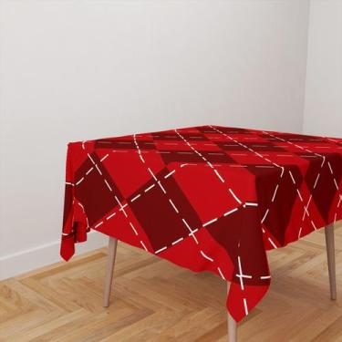 Imagem de Toalha De Mesa Quadrada 4 Lugares Tecido Oxford Natal Xadrez Vermelho 