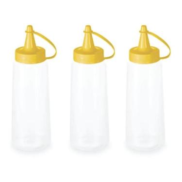 Imagem de 3 Bisnagas Plastica Transparente Plasvale 400ml, Amarelo