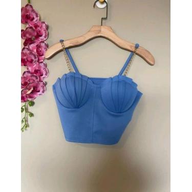 Imagem de Cropped Cropt Modelo sereia alça corrente bojo ostra Top Tendencia - M