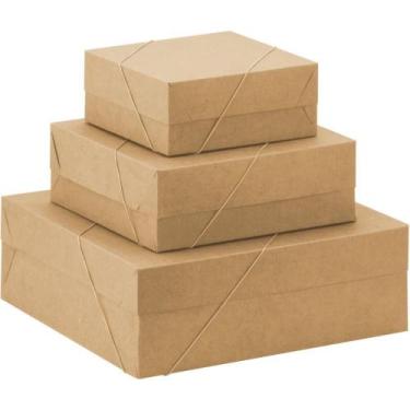 Imagem de Caixa para Presente Pequena, Quadrada, com Tampa e Elástico - KRAFT. -