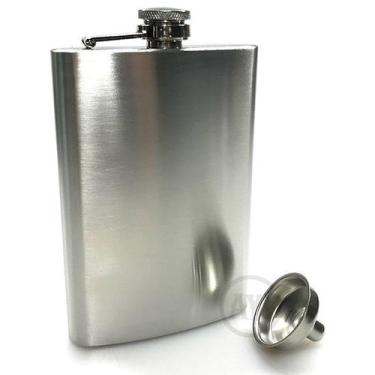 Imagem de Cantil Inox 260ml + Funil Garrafa Whiskeira Whisky Bolso Bar (9oz) Pra