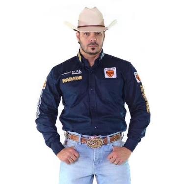 Imagem de Camisa Bordada Country Radade Masculina Brands 100% Algodão, Azul, Mar